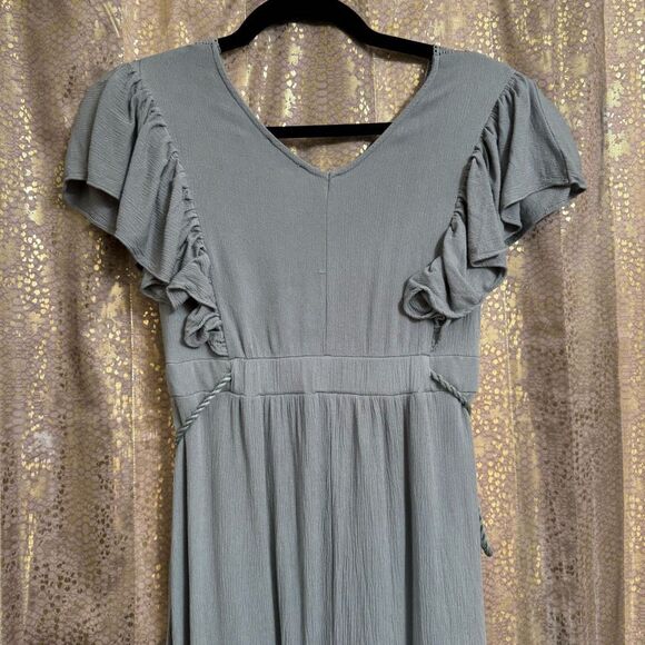 Baltic Born Jennifer Deep V Light Sage Green Tassels Maxi Dress XS - Picture 7 of 13